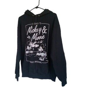 Disney's Mickey Minnie True Original Black Hooded Sweatshirt Women L Jerzees